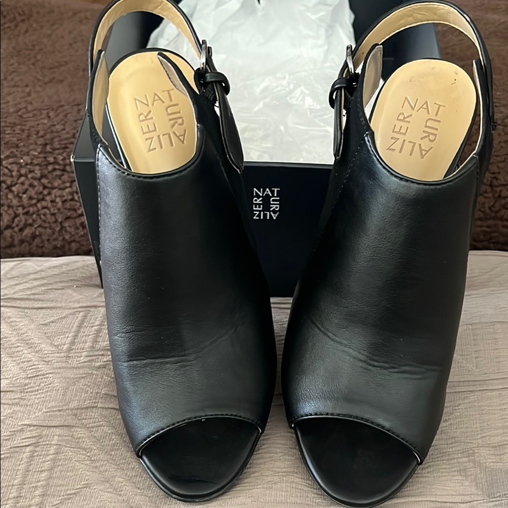 Naturalizer Black Open-Toe Slingback Heels